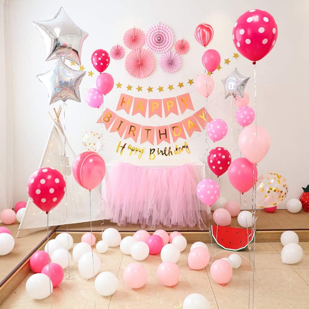 Decoracion con globos para el cumpleaños de una niña
